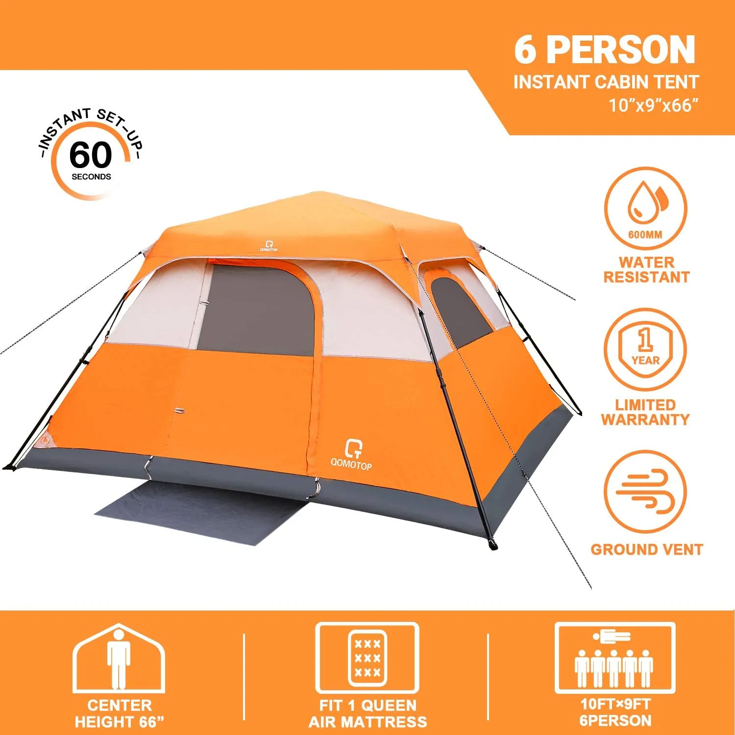 10-Person Instant Tent Equipped with Rainfly and and Power Cord Access Port - Set-Up In Under 60 Seconds!