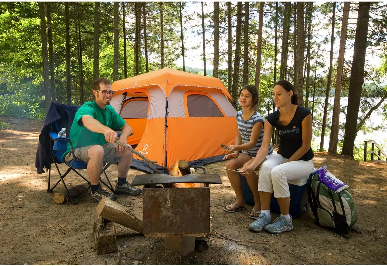 10-Person Instant Tent Equipped with Rainfly and and Power Cord Access Port - Set-Up In Under 60 Seconds!