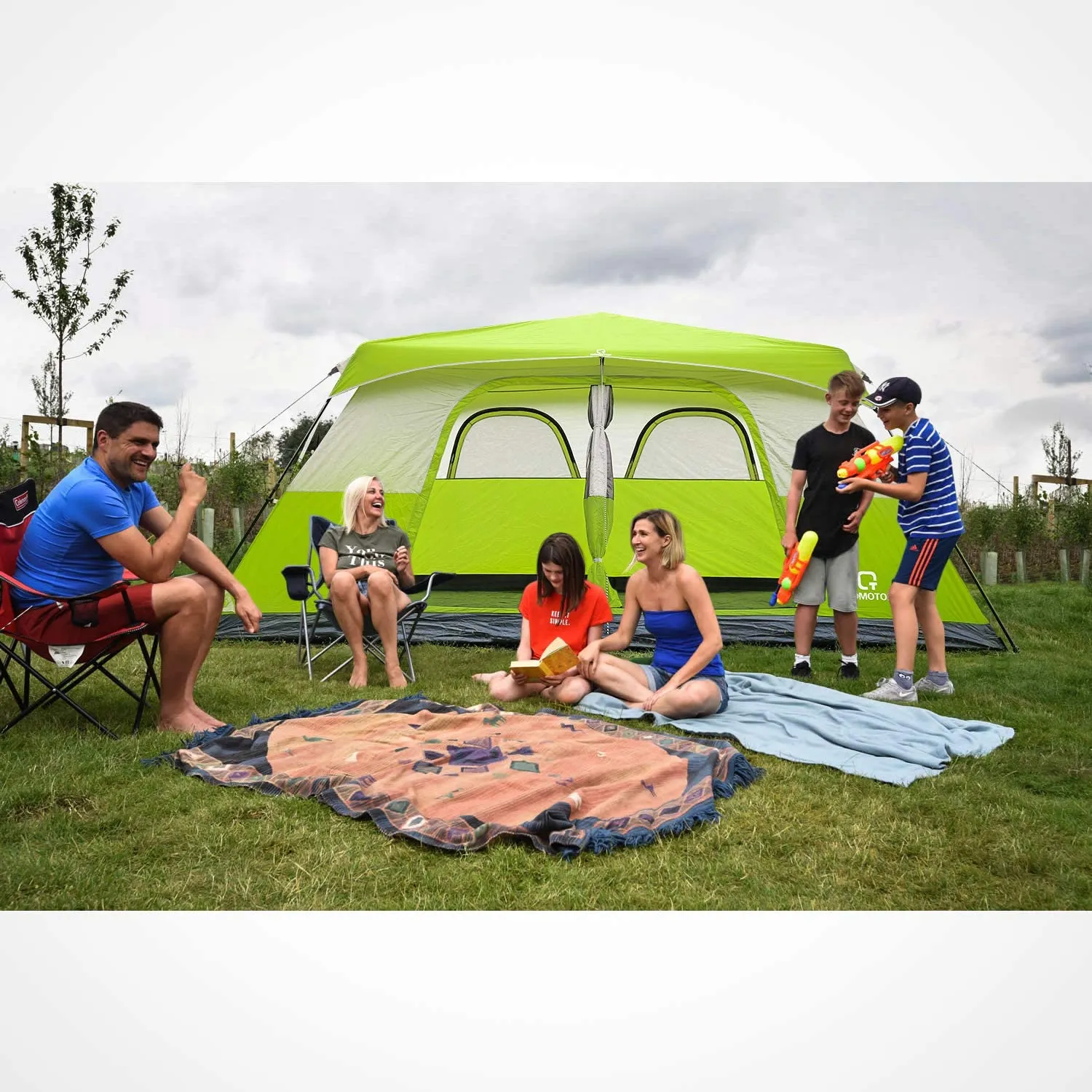 10-Person Instant Tent Equipped with Rainfly and and Power Cord Access Port - Set-Up In Under 60 Seconds!