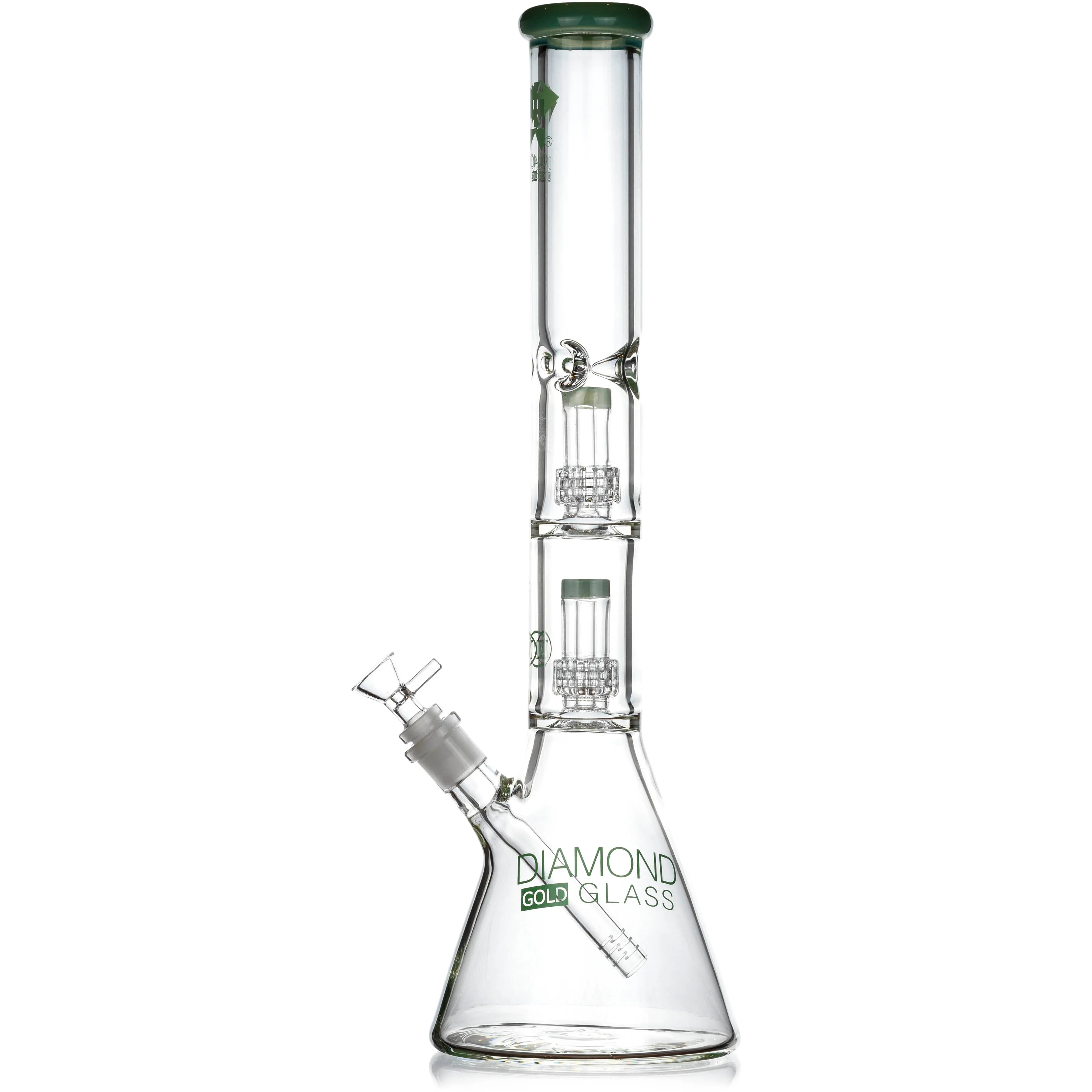 18 Heavy 7mm Double Showerhead Bong, by Diamond Glass