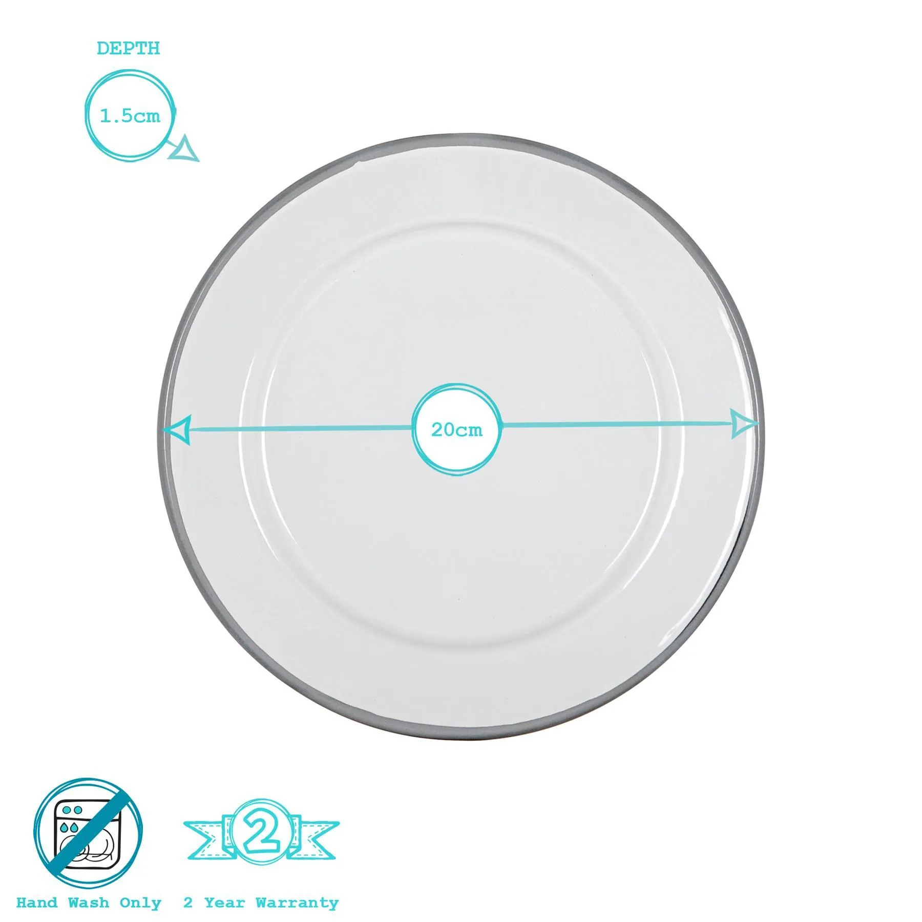 20cm White Enamel Side Plates - Pack of Six - By Argon Tableware