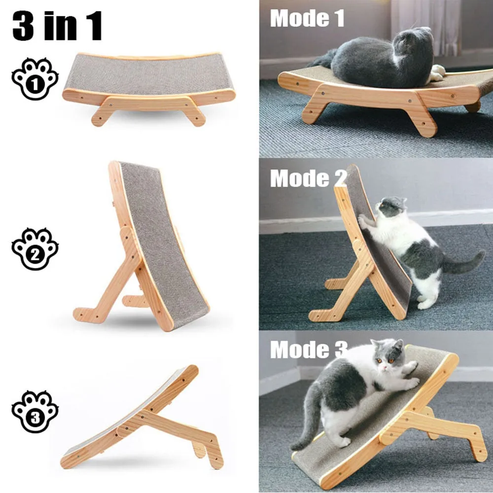 3 in 1 Wooden Cat Scratcher/Lounge Bed/Scratching Post