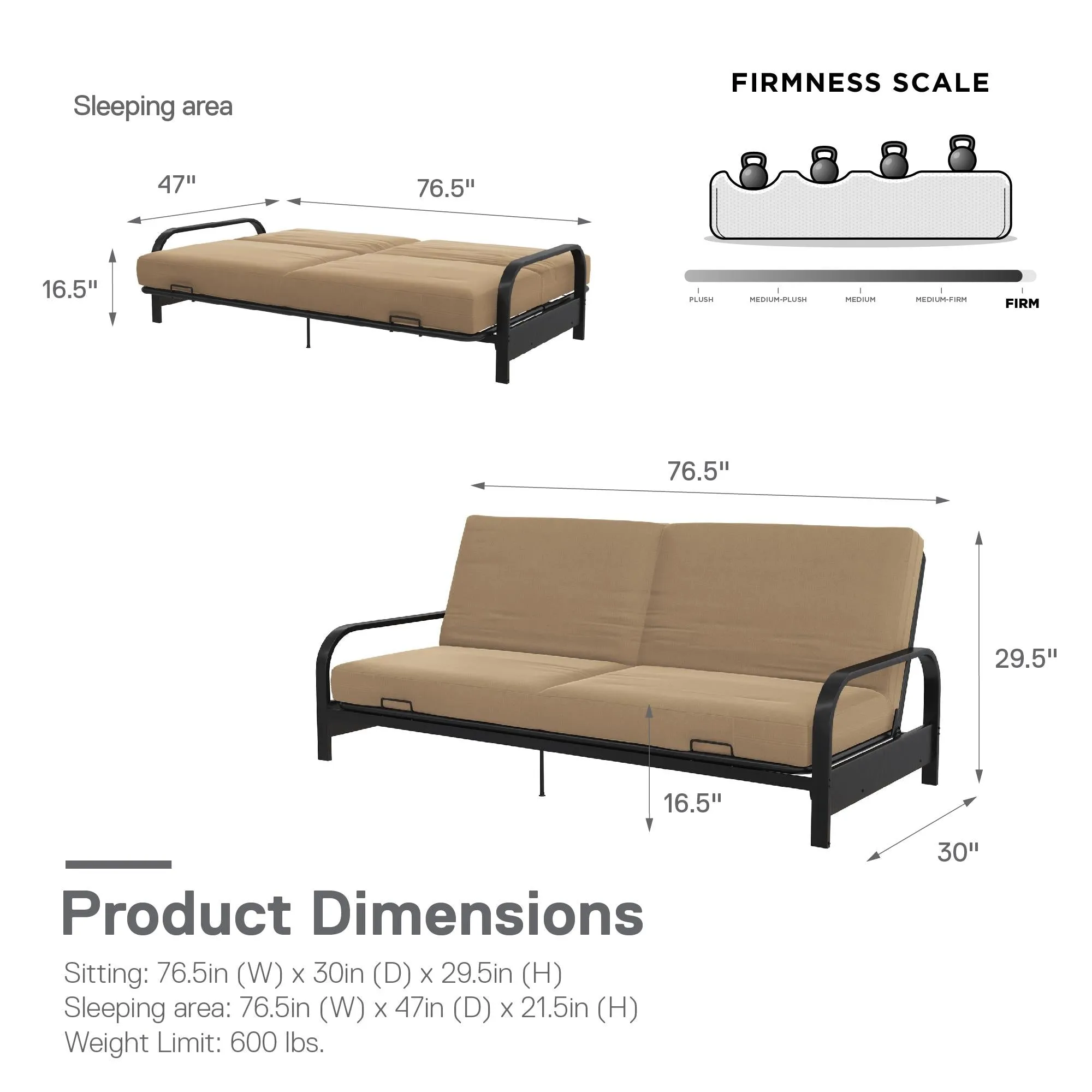 Elbern Futon Set with Black Frame and 6" Mattress