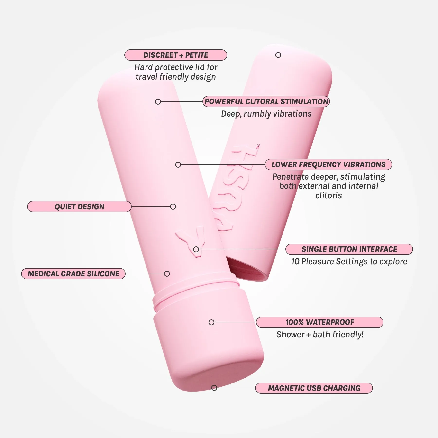 Gloss - Compact   Rechargable Pink Bullet Vibrator with Travel Case