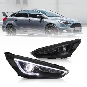 LED Headlight Assembly Dual Beam Projector Black For 2015-2018 Ford Focus 3th Gen Mark III Facelift