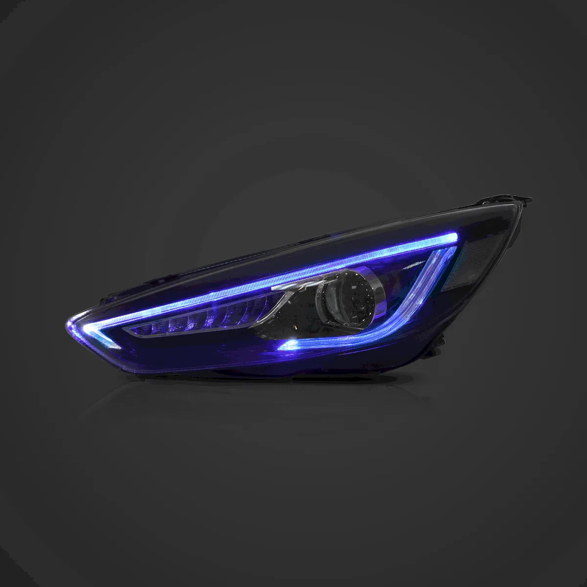 LED Headlight Assembly Dual Beam Projector Black For 2015-2018 Ford Focus 3th Gen Mark III Facelift