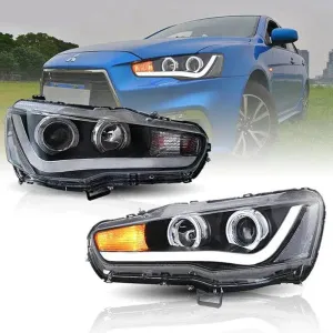 LED Headlight Assembly Projector Black For 2008-2017 Mitsubishi Lancer 9th Gen Evo X GSR 10th Gen(CZ4A)