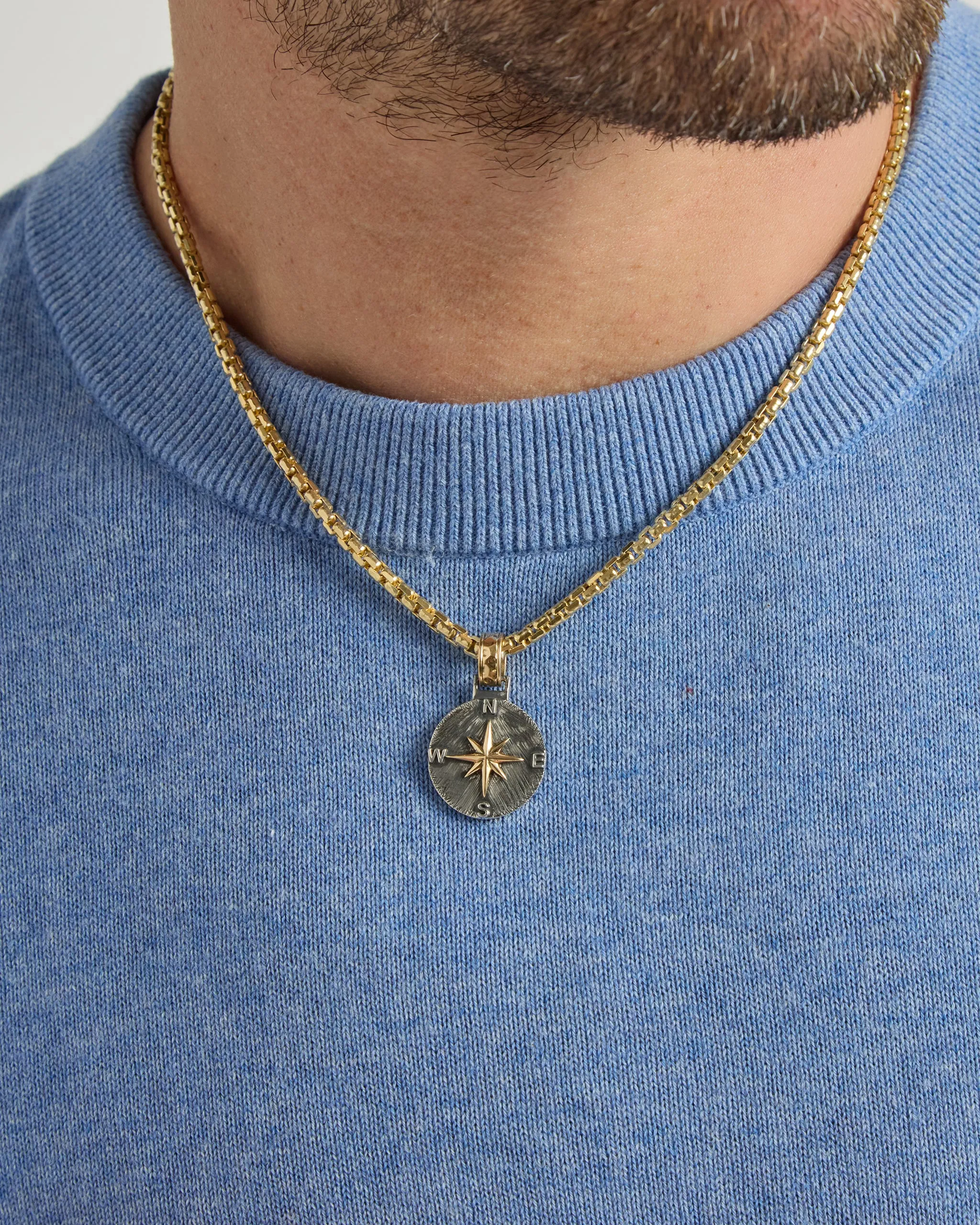 Marine Textured Pendant with 14k Compass Rose