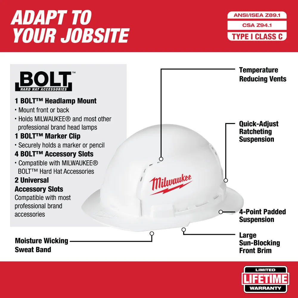 Milwaukee 48-73-1011 Full Brim Hard Hat with BOLT Accessories – Type 1 Class C (Small Logo)