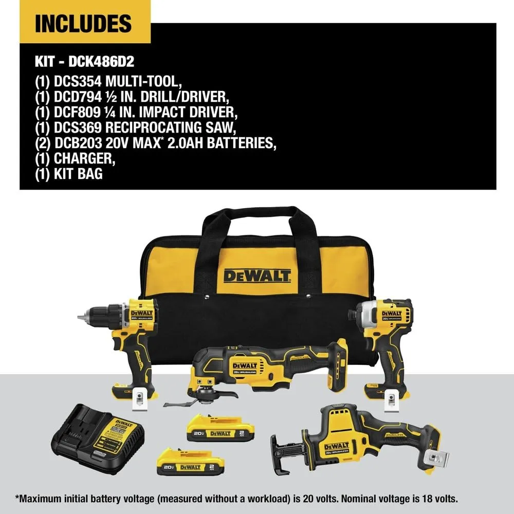 Open Box -  DEWALT 20V MAX ATOMIC Lithium-Ion Cordless Brushless Combo Kit (4-Tool)