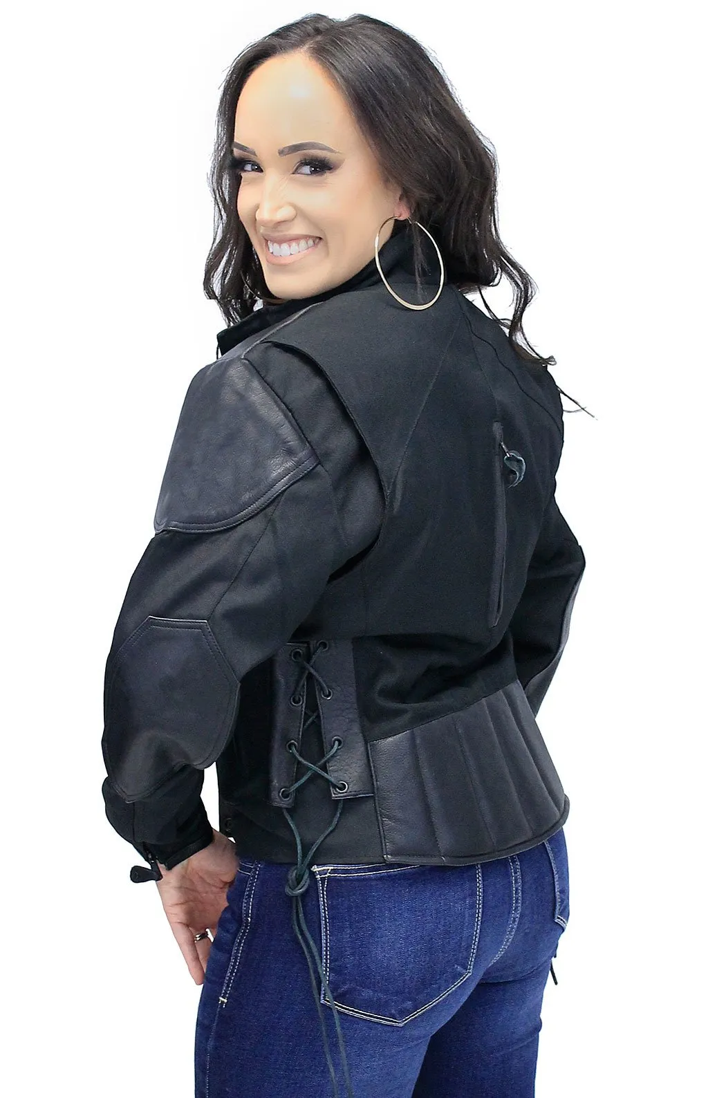 Textile and Genuine Leather Vented Jacket for Women #L2266VZ ()