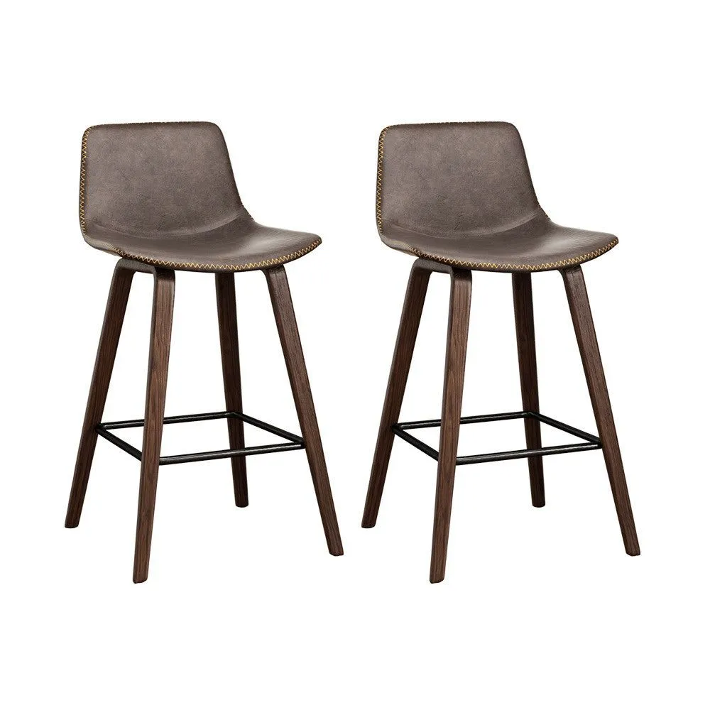 Two Bar Stools Kitchen Counter Barstools Leather Wooden Chairs