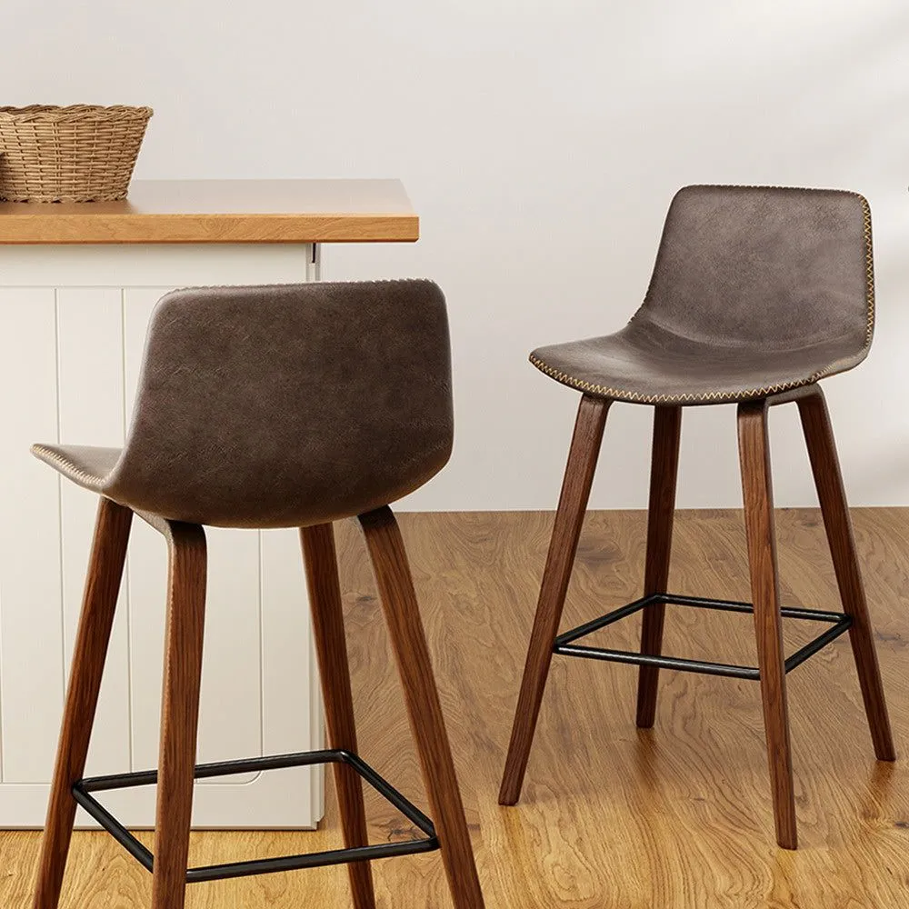 Two Bar Stools Kitchen Counter Barstools Leather Wooden Chairs