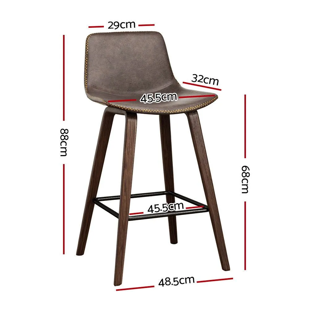 Two Bar Stools Kitchen Counter Barstools Leather Wooden Chairs