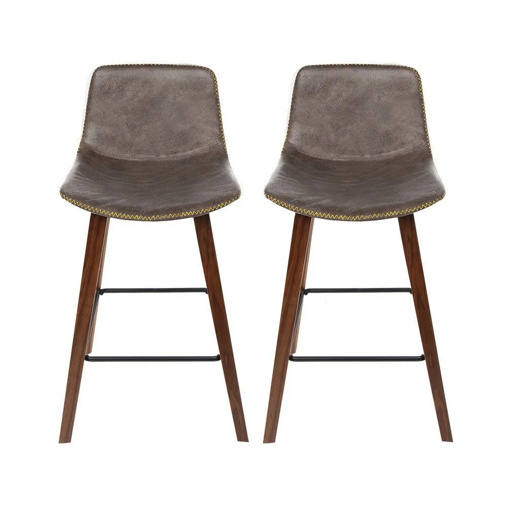 Two Bar Stools Kitchen Counter Barstools Leather Wooden Chairs