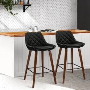 Two Bar Stools PU Seat Wooden