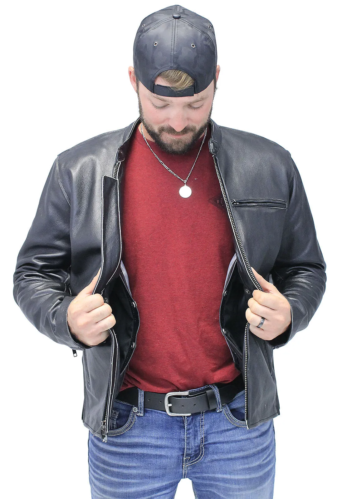 Vintage Black Concealed Pocket Motorcycle Jacket w/Vents #MA5020VZK