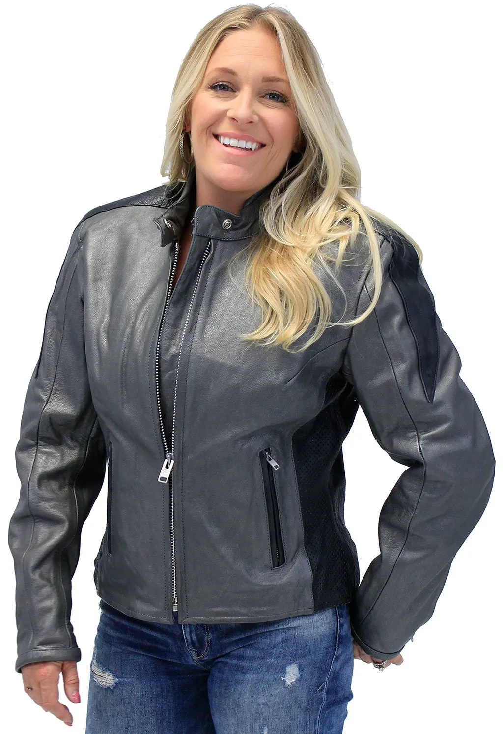 Women's Gray and Black Vented Scooter Motorcycle Jacket #L726ZPS ()