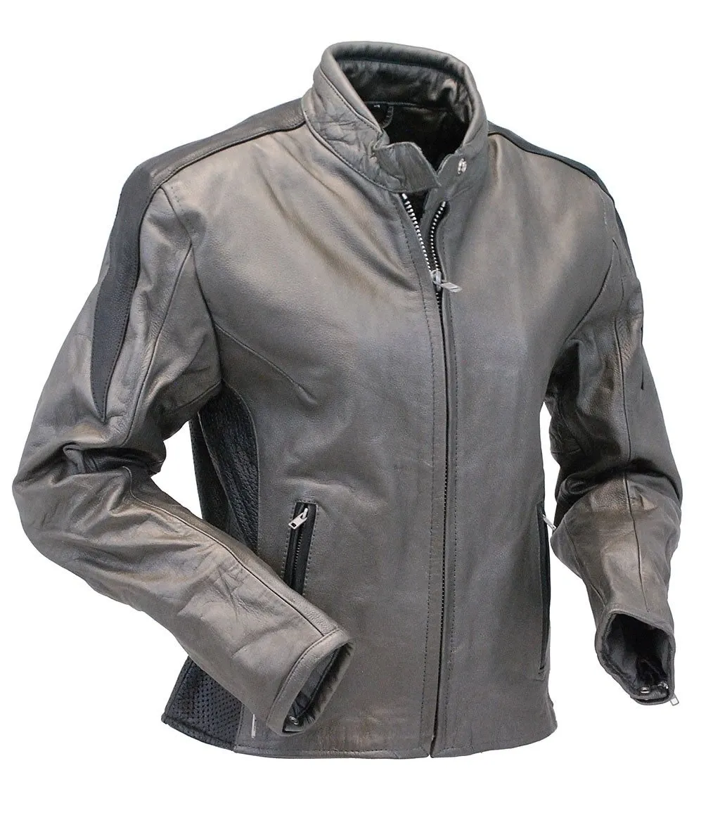 Women's Gray and Black Vented Scooter Motorcycle Jacket #L726ZPS ()