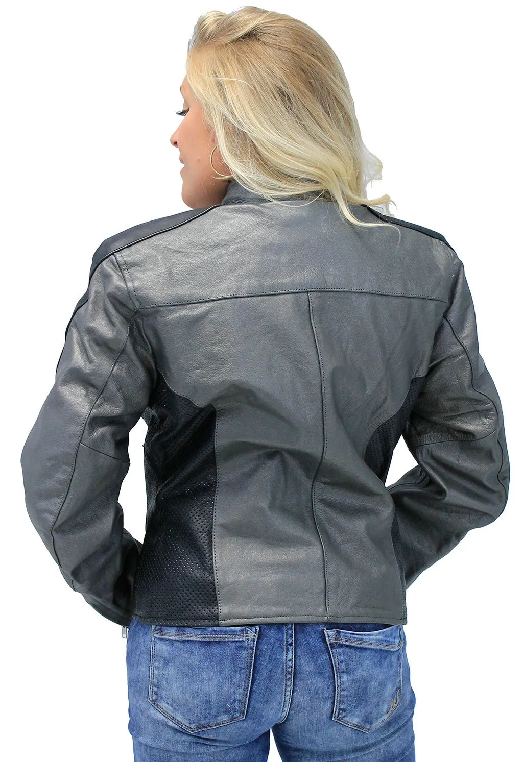 Women's Gray and Black Vented Scooter Motorcycle Jacket #L726ZPS ()