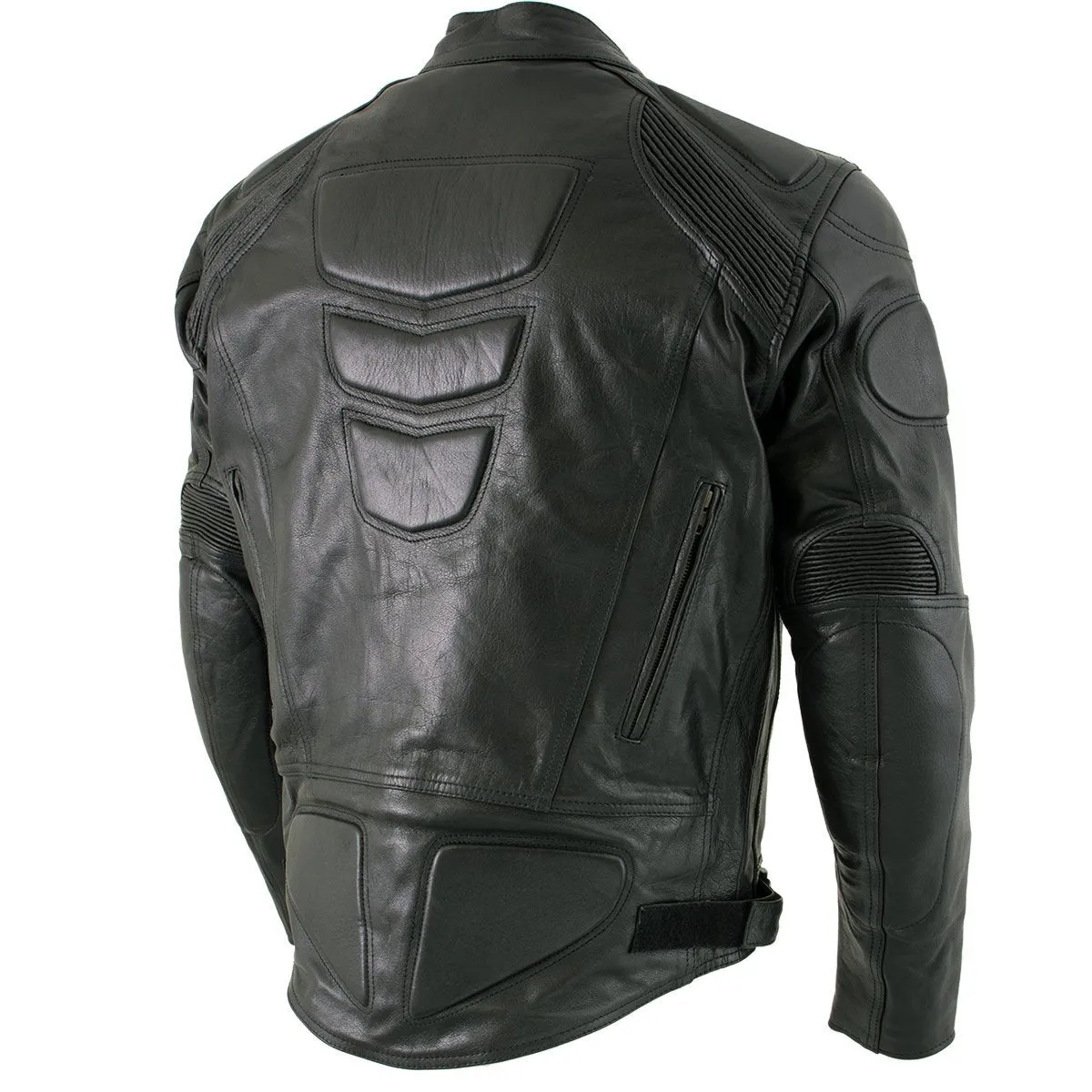 Xelement B7366 Men's 'Executioner' Black Leather Racer Jacket with X-Armor Protection